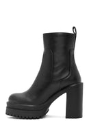 Women's Black Zipper High Thick Heel Boots | Derimod