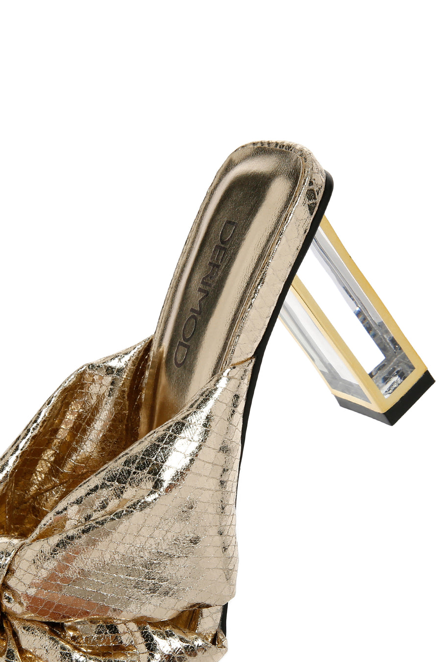 Women's Gold Transparent Thick Heeled Metallic Slippers
