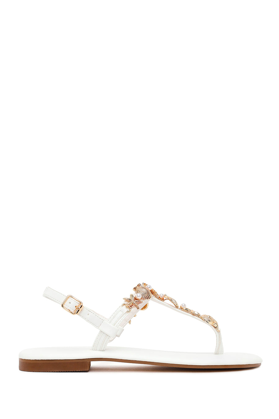 Woman White Ankle-Buckle Toe-Post Rhinestone Sandal 26SFE452214 | Derimod