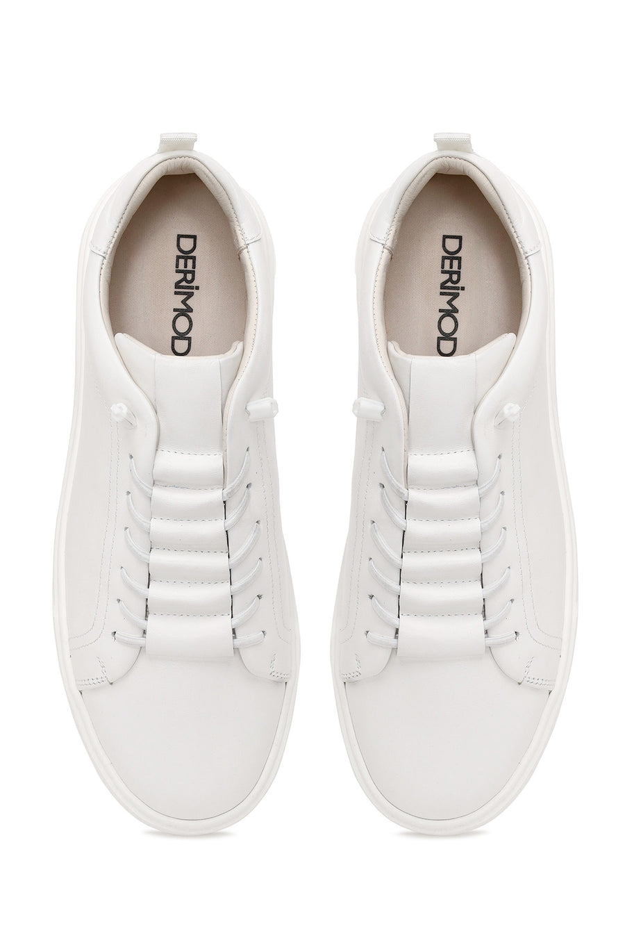 Erkek Beyaz Bağcıklı Deri Sneaker