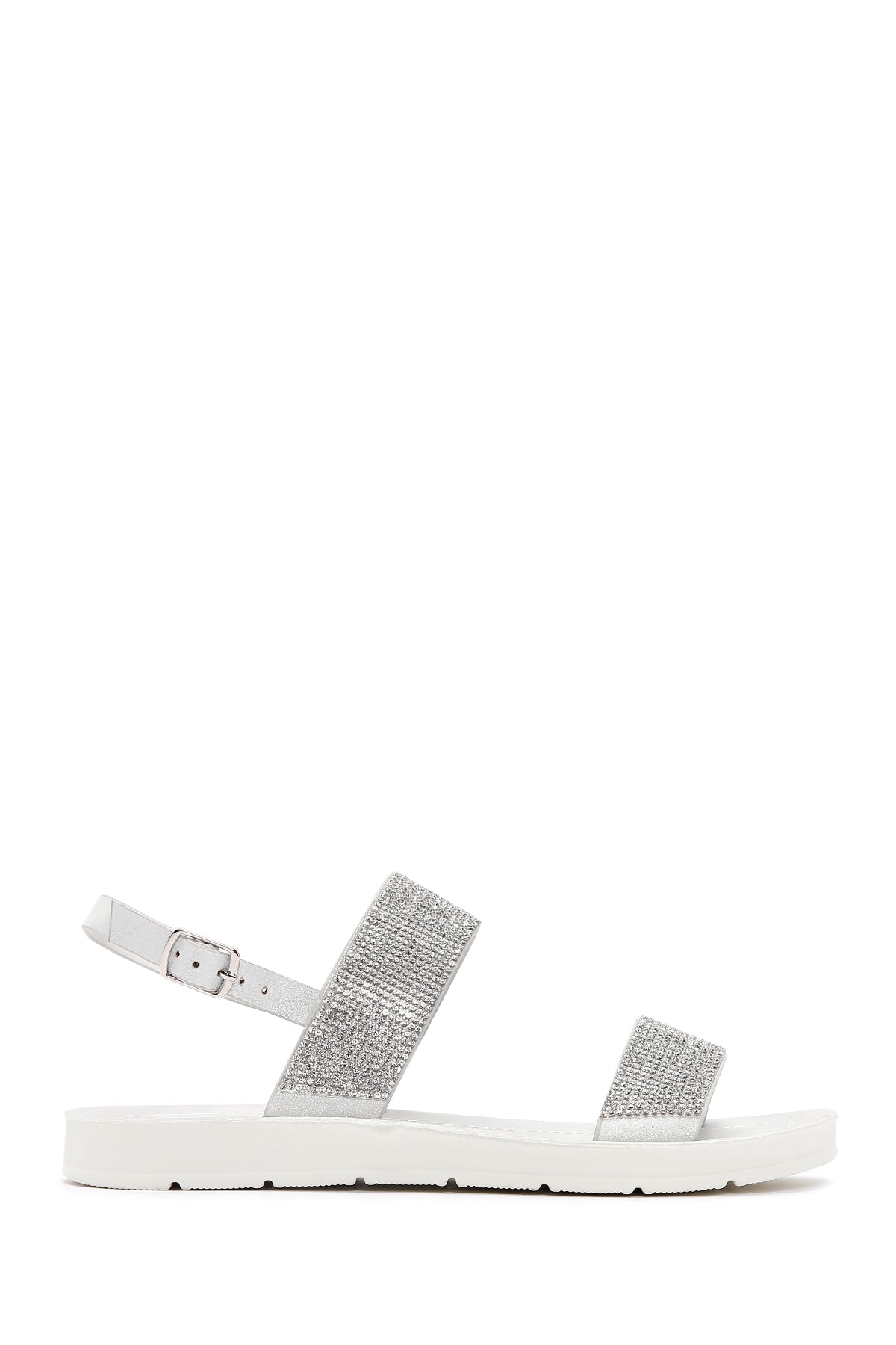 Kadın Gümüş Taşlı Düz Sandalet 23SFE462514 | Derimod