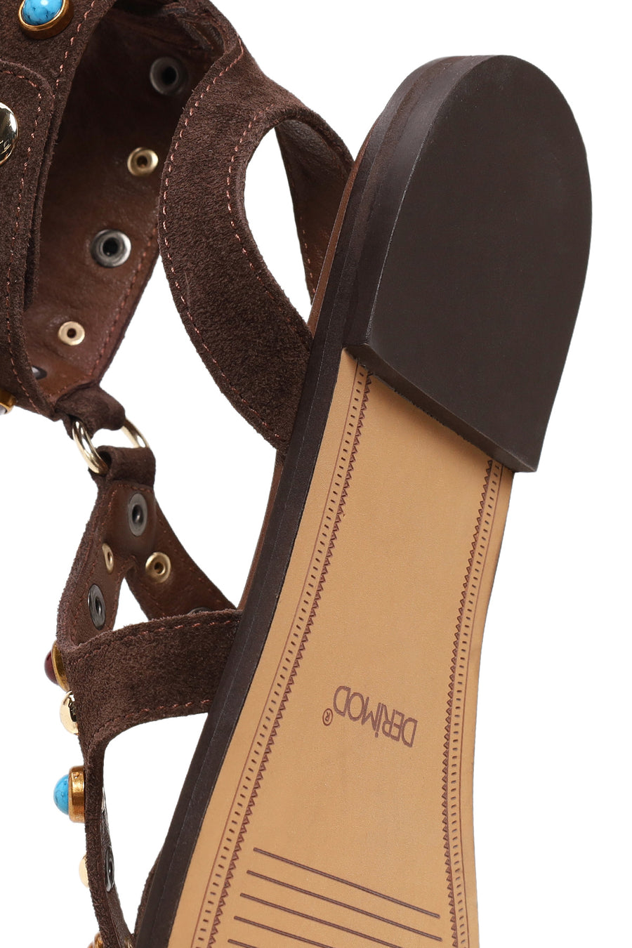 Woman Brown Embellished Toe-Post Suede Leather Sandals