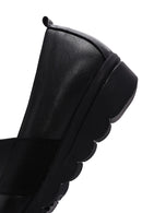 Women's Black Leather Wedge Heel Comfort Loafer | Derimod