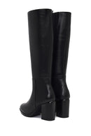 Woman Black Zip Closure Chunky Heeled Leather Boots | Derimod