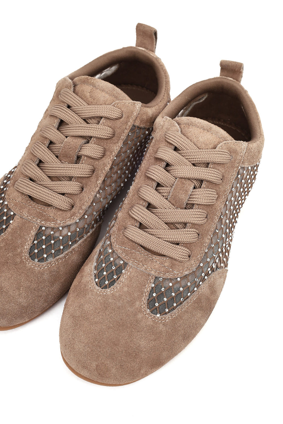 Women's Mink Lace-up Rhinestone Suede Leather Sneaker