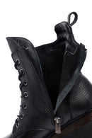 Woman Black Lace-Up Zip Closure Leather Combat Boots | Derimod