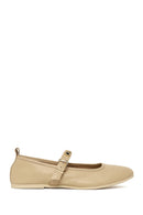 Women's Cream Buckled Leather Ballerinas | Derimod