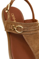 Women's Tan Suede Leather Thong Sandals | Derimod