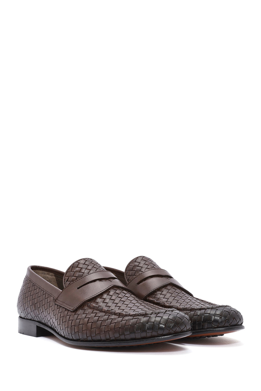 Men's Brown Knit Leather Classic Loafers