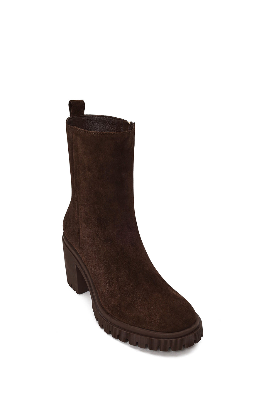 Woman Brown Zip Closure Chunky-Heeled Suede Leather Boots