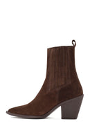 Woman Brown Chunky-Heeled Suede Cowboy Boots | Derimod