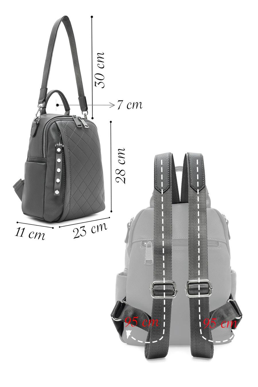 Women's Gray Long Strap Printed Backpack