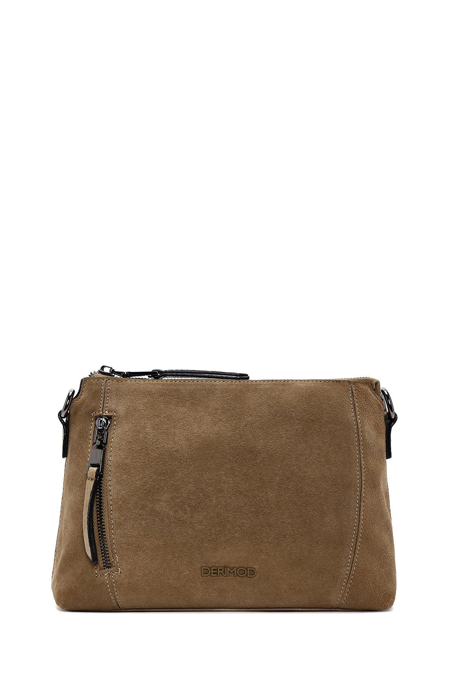 Woman Camel Long-Strap Suede Crossbody Bag