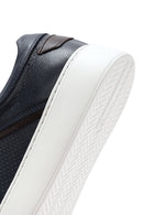 Erkek Lacivert Bağcıklı Kalın Tabanlı Deri Sneaker | Derimod