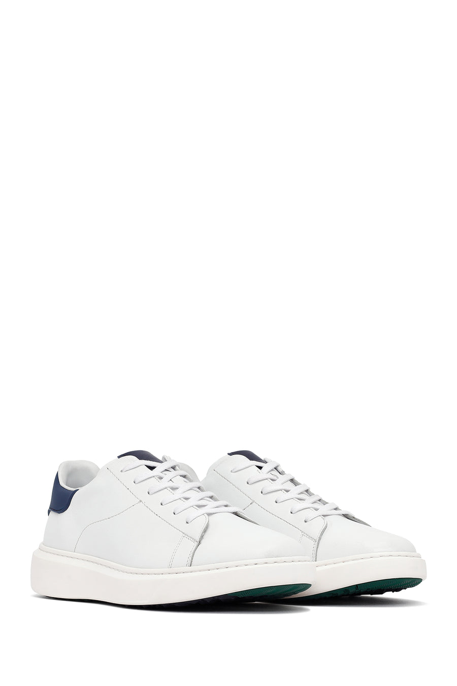 Erkek Beyaz Bağcıklı Kalın Tabanlı Deri Sneaker
