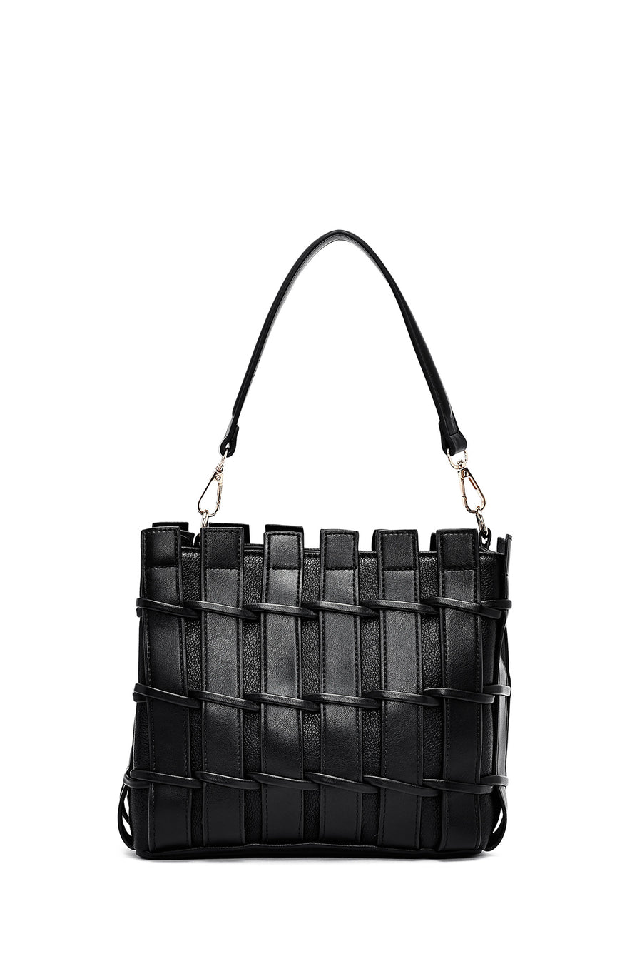 Women's Black Long Strap Knitted Shoulder Bag