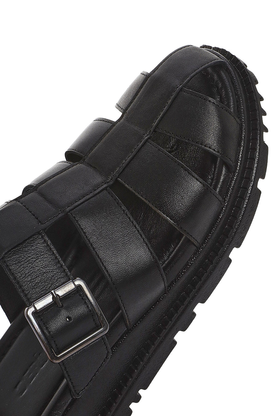 
Women's Black Thick Sole Leather Slippers
