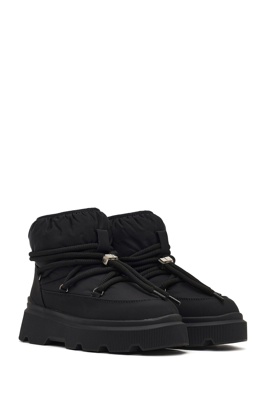 Woman Black Lace-Up Thick-Soled Boots