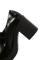 Women's Black Thick High Heel Leather Masculine Loafer | Derimod