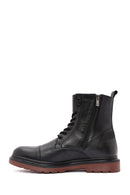 Men's Black Zippered Lace-Up Leather Combat Boots | Derimod