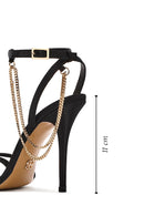 Women's Black Ankle Strap Chain Detail Satin Leather Thin High Heel Sandals | Derimod