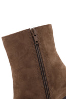 Women's Walnut Suede Leather Heeled Zipper Boots | Derimod