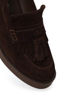 Woman Brown Chunky-Heeled Tasselled Suede Loafer | Derimod