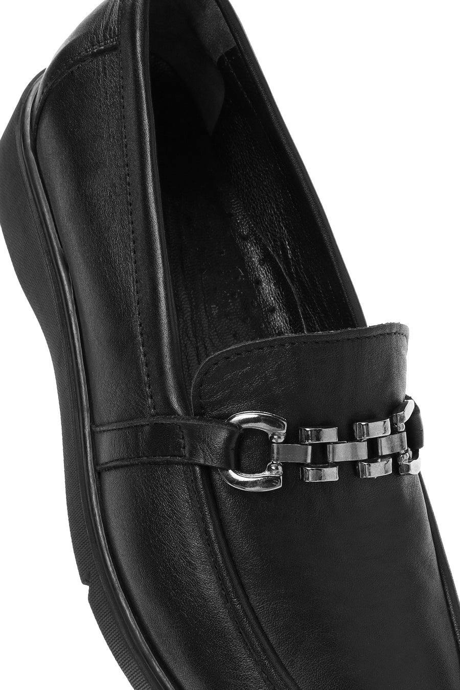Kadın Siyah Tokalı Deri Comfort Loafer