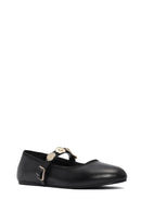 Women's Black Buckle Leather Ballerinas | Derimod