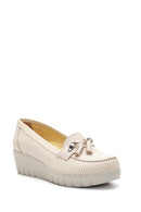 Women's Beige Leather Thick Soled Comfort Shoes | Derimod