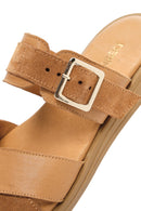 Women's Tan Buckle Leather Slippers | Derimod