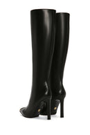 Women's Black Zippered High Thin Heeled Leather Boots | Derimod