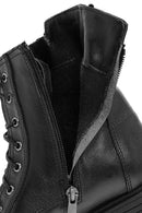 Women's Black Double Zipper Lace-Up Leather Combat Boots | Derimod