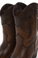 Woman Brown Short Chunky-Heeled Leather Cowboy Boots | Derimod