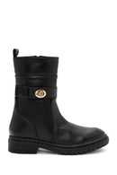 Women's Black Zippered Leather Boots | Derimod