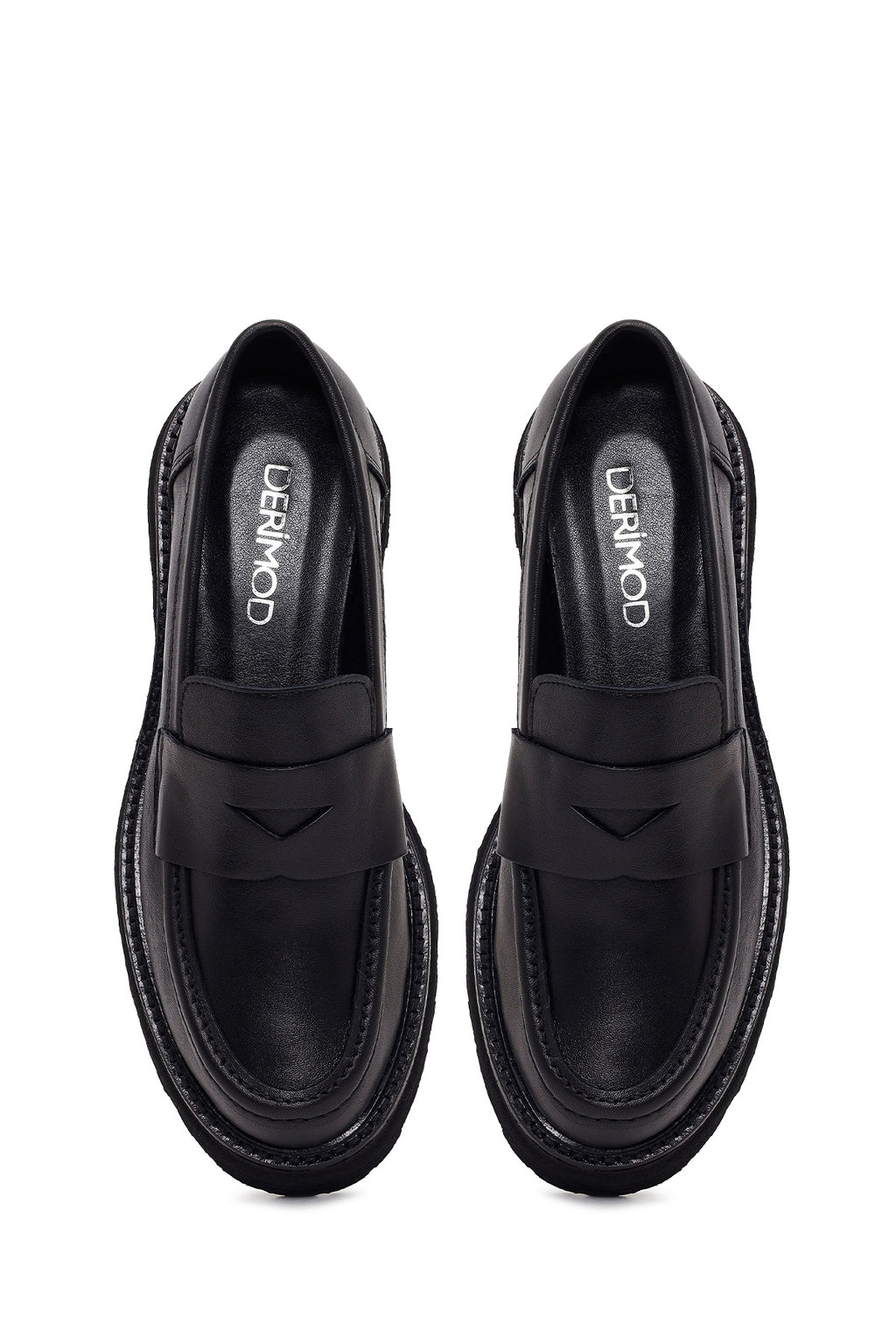 Kadın Siyah Kalın Tabanlı Deri Maskülen Loafer