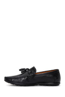 Men's Black Leather Printed Tassel Loafer | Derimod