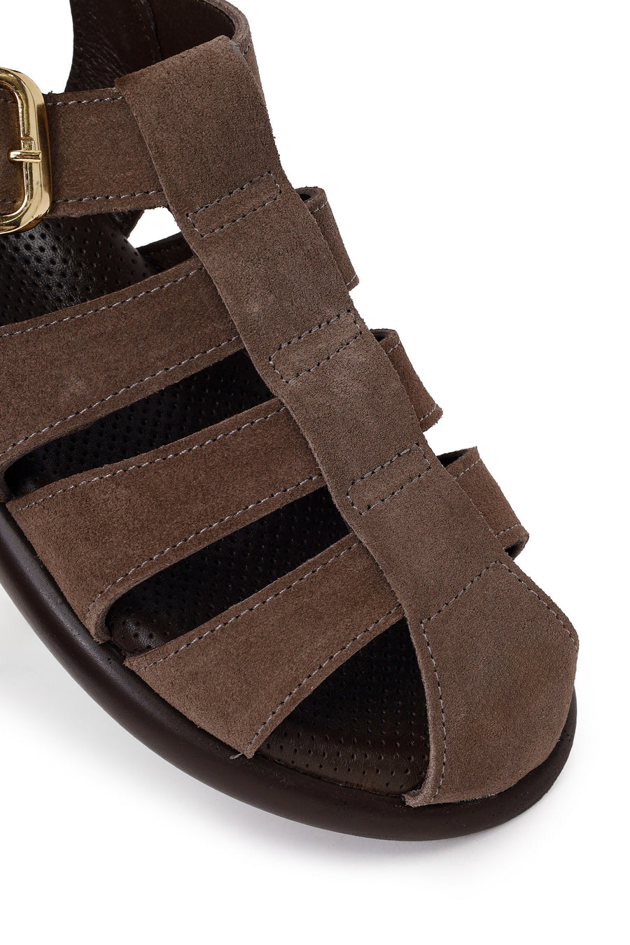 Woman Mink Ankle-Buckle Suede Leather Sandals