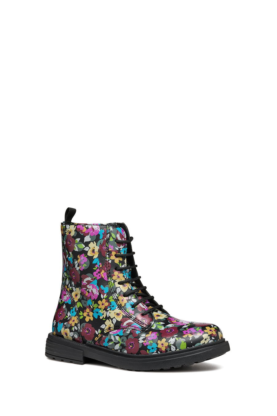 Geox Girls Black Eclair Laced Patterned Combat Boots