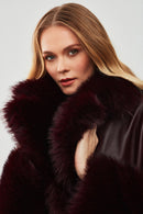 Penelope Women's Burgundy Fur Leather Coat | Derimod