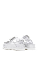 Women's Silver Leather Stone Transparent Slippers | Derimod