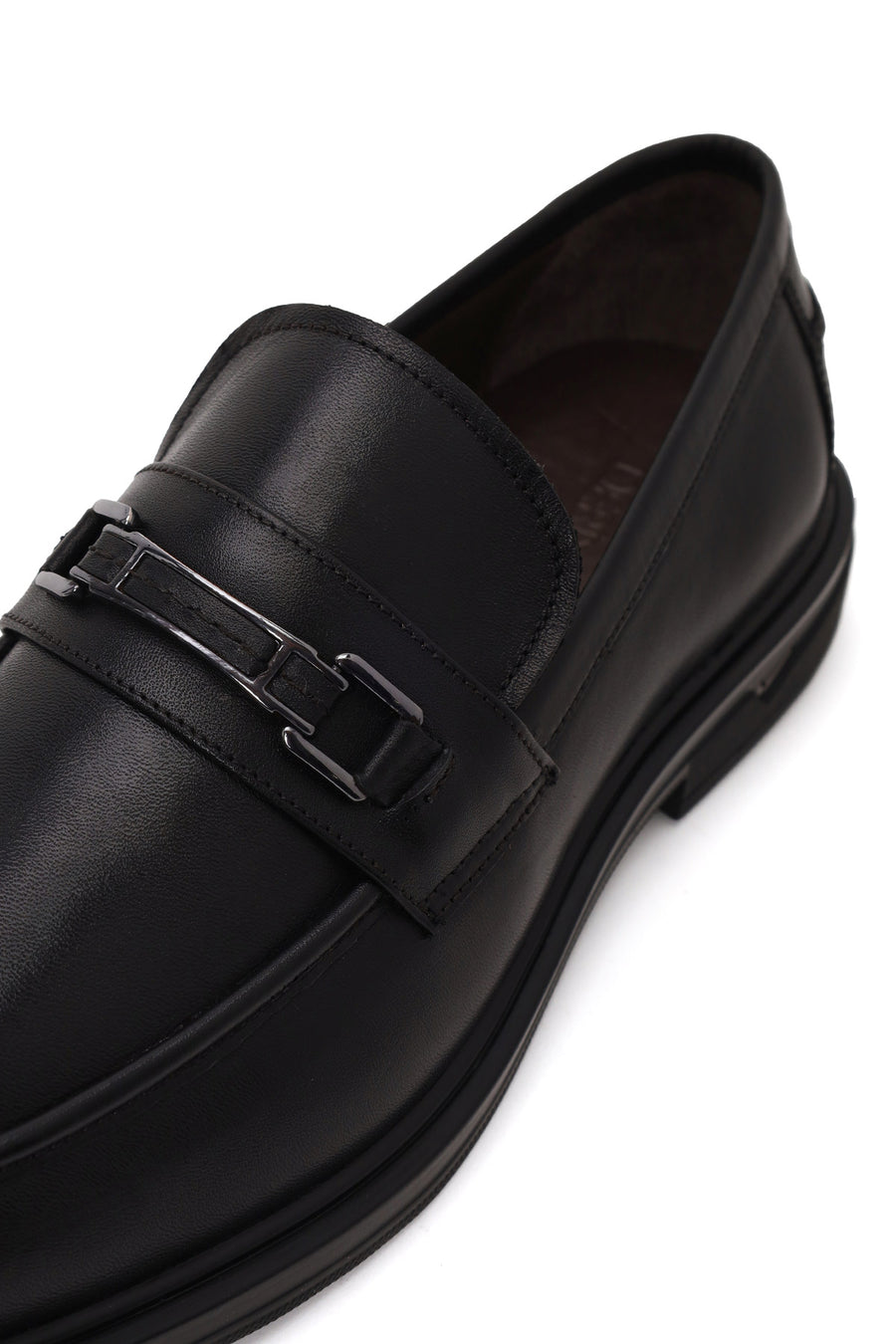 Erkek Siyah Tokalı Deri Klasik Loafer