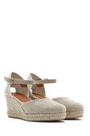 Women's Beige Ankle Buckle Wedge Heel Fabric Espadrille Sandals | Derimod