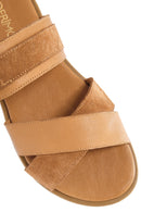 Women's Tan Buckle Leather Slippers | Derimod