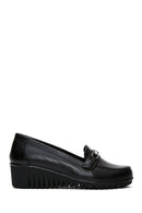 Women's Black Leather Wedge Heel Comfort Shoes | Derimod