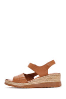 Women's Tan Thick Soled Leather Comfort Sandals with Ankle Strap | Derimod