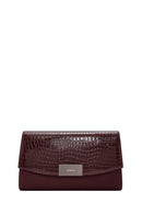 Women's Claret Red Chain Strap Patterned Clutch Bag | Derimod