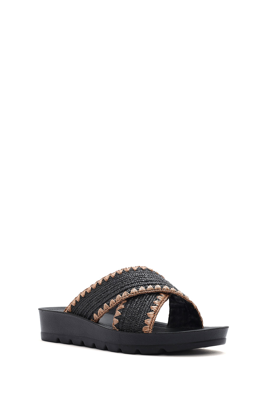 Women's Black Thick-Soled Straw Slippers