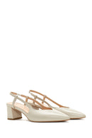 Women's Beige Open-Back Heeled Leather Shoes | Derimod