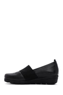 Women's Black Leather Wedge Heel Comfort Loafer | Derimod